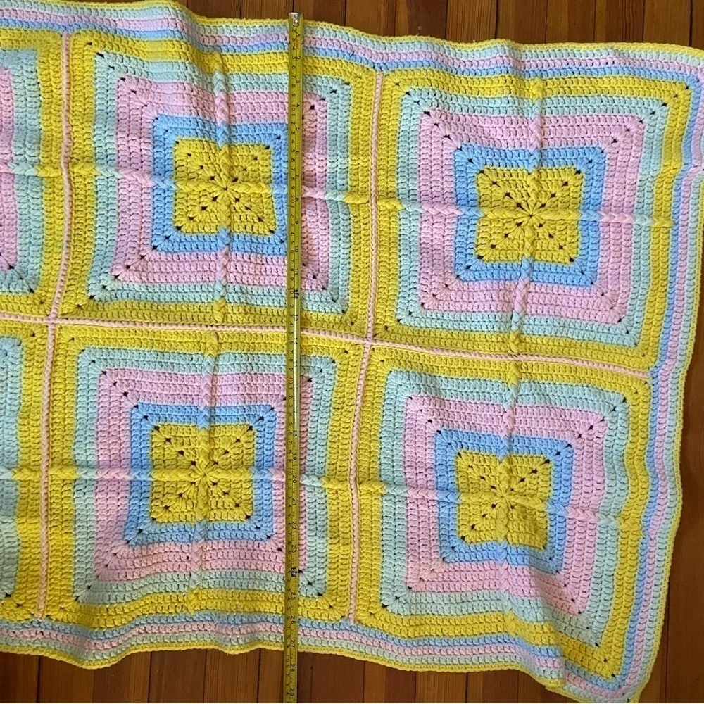 Afghan Crochet Throw Blanket Raised 3D Square Blanket Handmade Pastel Rainbow